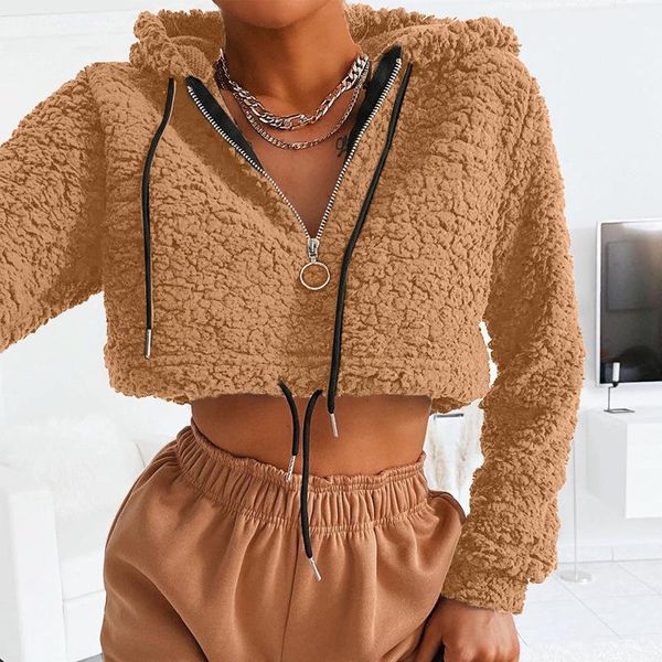 women's hoodies & sweatshirts seasons long sleeve lamb wool hooded crop autumn winter women fashion streetwear pullovers asho81892, Black
women's hoodies & sweatshirts seasons long sleeve lamb wool hooded crop autumn winter women fashion streetwear pullovers asho81892, Black
