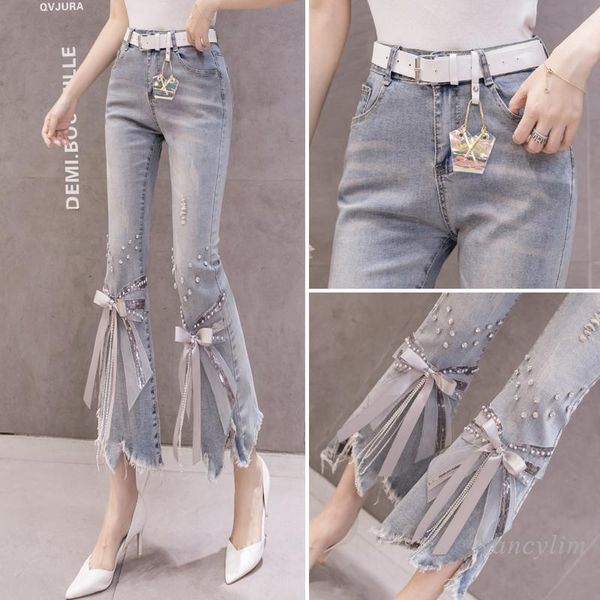 fashion denim pants for women 2021 spring summer slim high waist worn irregular heavy industry bow beaded bell-bottom jeans women's, Blue
fashion denim pants for women 2021 spring summer slim high waist worn irregular heavy industry bow beaded bell-bottom jeans women's, Blue