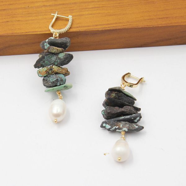 guaiguai jewelry natural green mix color african turquoise white rice pearl dangle earrings cz pave hook handmade for women, Silver
guaiguai jewelry natural green mix color african turquoise white rice pearl dangle earrings cz pave hook handmade for women, Silver