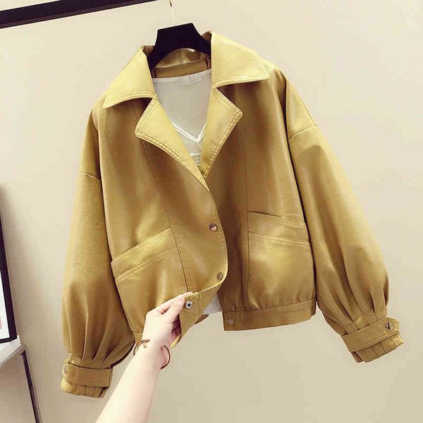 spring lantern sleeve women leather jacket casual turn-down collar short punk style moto wind proof coats 210513, Black
spring lantern sleeve women leather jacket casual turn-down collar short punk style moto wind proof coats 210513, Black
