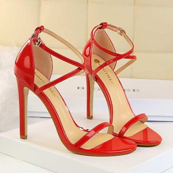 cross-strap buckle women's party sandals summer solid patent leather open toe concise 11cm high heels shoes woman, Black
cross-strap buckle women's party sandals summer solid patent leather open toe concise 11cm high heels shoes woman, Black