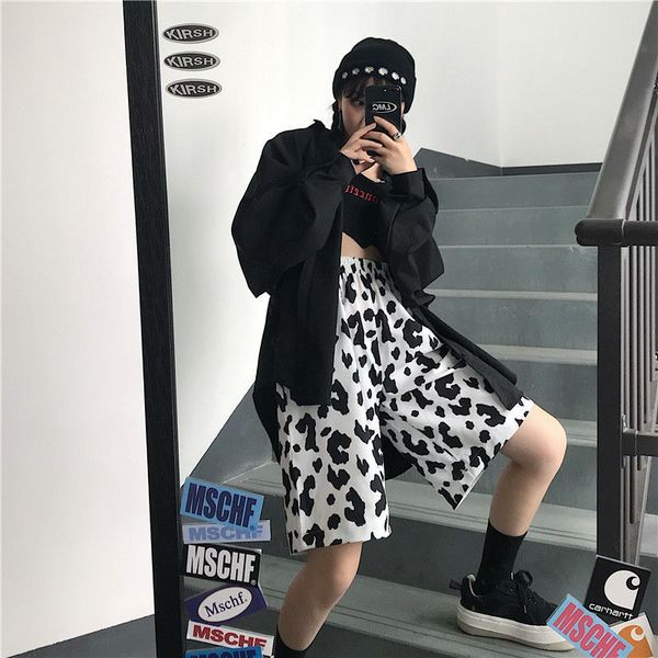 white cow summer running sport for streetwear harajuku korean joggers women elastic high waist wide leg shorts 210304, White;black
white cow summer running sport for streetwear harajuku korean joggers women elastic high waist wide leg shorts 210304, White;black