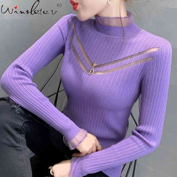 women's sweaters fall winter korean style knitted sweater fashion patchwork mesh transparent ruffles women all match female j, White;black
women's sweaters fall winter korean style knitted sweater fashion patchwork mesh transparent ruffles women all match female j, White;black