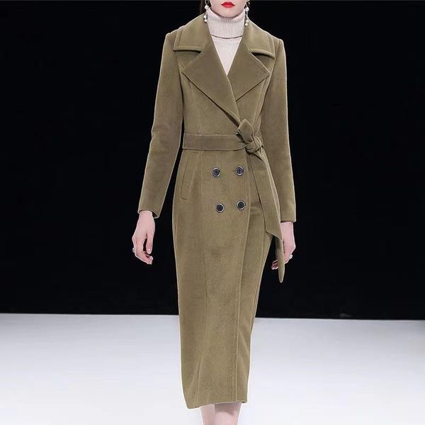 women's wool & blends women long woolen winter jacket coats korean loose double breasted sashes temperament outerwear female, Black
women's wool & blends women long woolen winter jacket coats korean loose double breasted sashes temperament outerwear female, Black