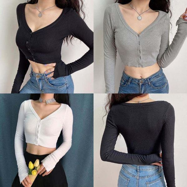 women's t-shirt european and american style v-neck knitwear slim slimming button small cardigan retro hong kong long sleeve, White
women's t-shirt european and american style v-neck knitwear slim slimming button small cardigan retro hong kong long sleeve, White