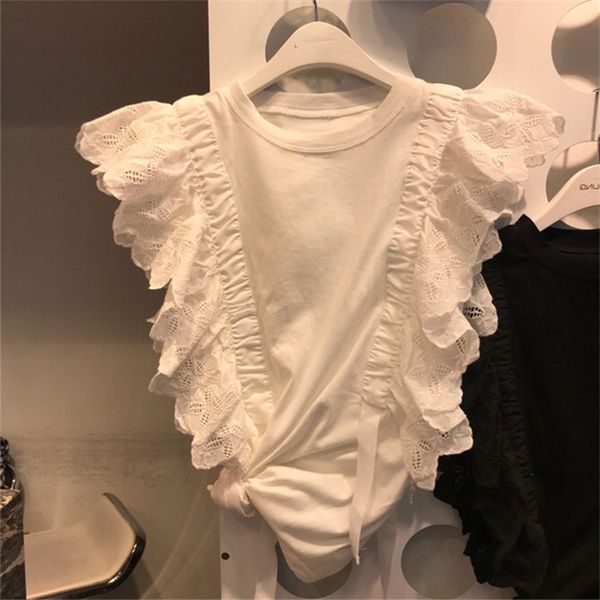 summer ruffles lace loose casual solid woman tshirts bandage o-neck fashion design t-shirt temperament short tee 210514, White
summer ruffles lace loose casual solid woman tshirts bandage o-neck fashion design t-shirt temperament short tee 210514, White