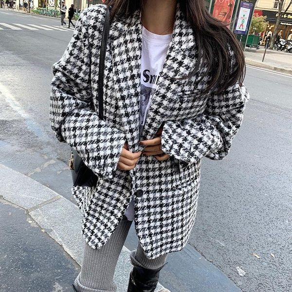 women blazers notch collar long sleeve pocket single-breasted casual spring autumn chic plaid houndtooth women's suits &, White;black
women blazers notch collar long sleeve pocket single-breasted casual spring autumn chic plaid houndtooth women's suits &, White;black