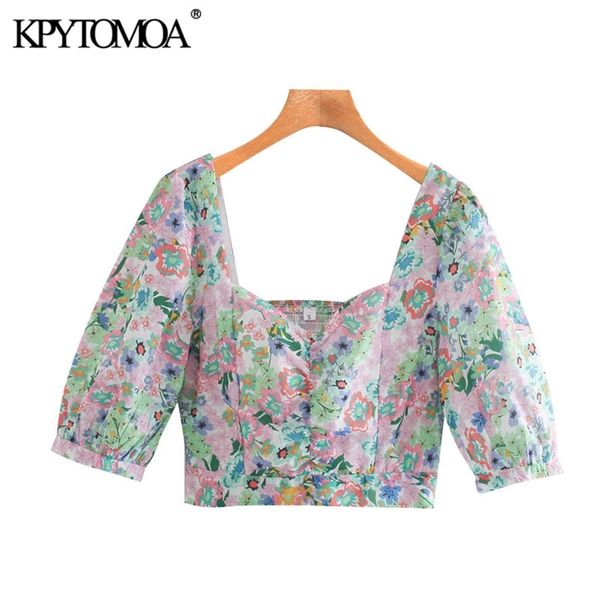women sweet fashion floral print cropped blouse short sleeve back elastic female shirts blusas chic 210420, Black;white
women sweet fashion floral print cropped blouse short sleeve back elastic female shirts blusas chic 210420, Black;white