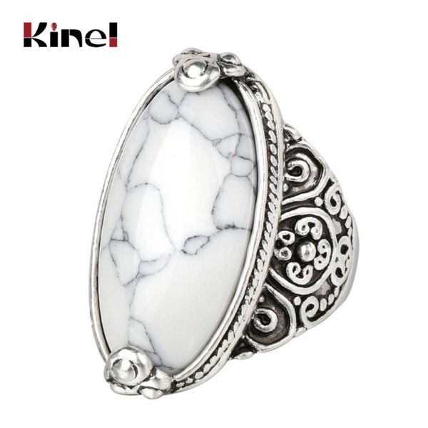 pine stone ring antique silver bohemian jewelry party gift, Black