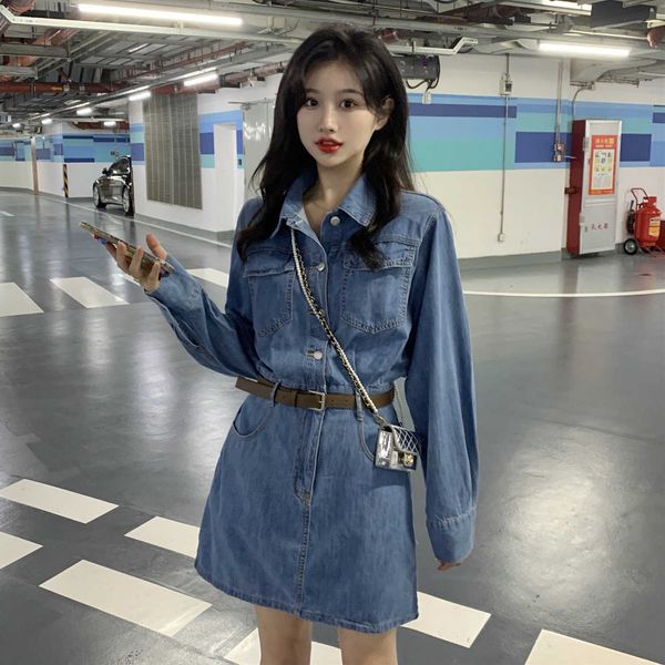 2021 temperament long sleeved denim dr's autumn short skirt with small waist, Black;gray
2021 temperament long sleeved denim dr's autumn short skirt with small waist, Black;gray