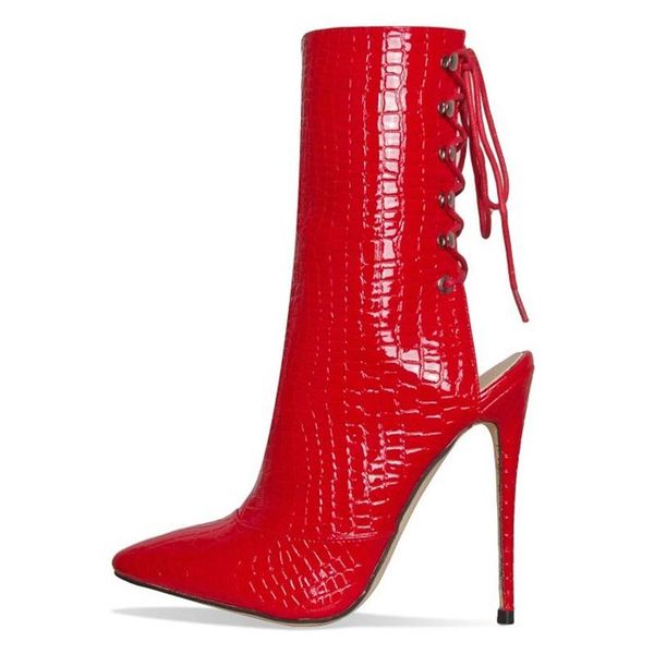 boots women snake skin lace up booties back cut out pointed toe high heels stiletto short manufacturer handmade fall shoes, Black
boots women snake skin lace up booties back cut out pointed toe high heels stiletto short manufacturer handmade fall shoes, Black