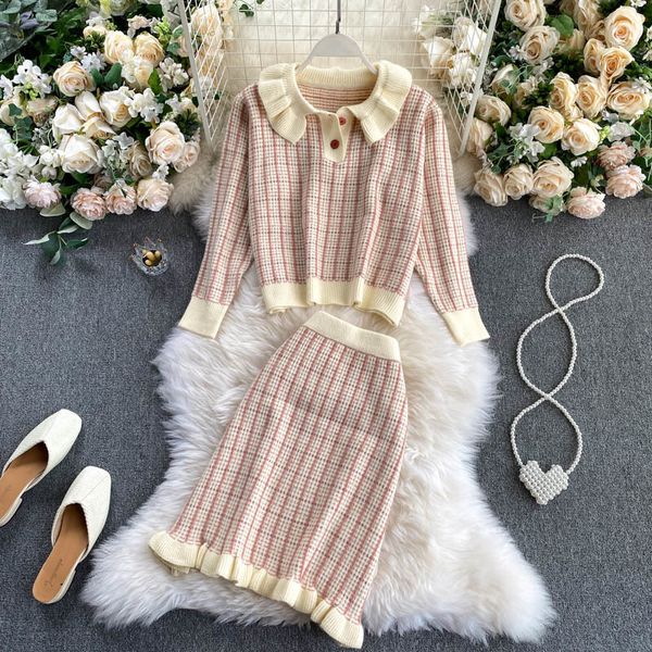 women korean sweet plaid knitted set ruffles collar long sleeve +high waist skirt winter sweater two pieces set 210419, White
women korean sweet plaid knitted set ruffles collar long sleeve +high waist skirt winter sweater two pieces set 210419, White