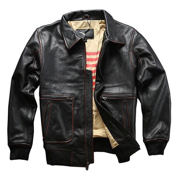 men's leather & faux retro distressed flight suit genuine jacket men layer cowhide coat, Black
men's leather & faux retro distressed flight suit genuine jacket men layer cowhide coat, Black