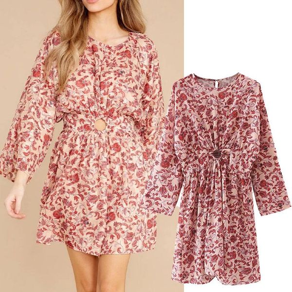 european and american style fashion elegant hollow long-sleeved dress pink print retro wild waist was thin casual dresses, Black;gray
european and american style fashion elegant hollow long-sleeved dress pink print retro wild waist was thin casual dresses, Black;gray