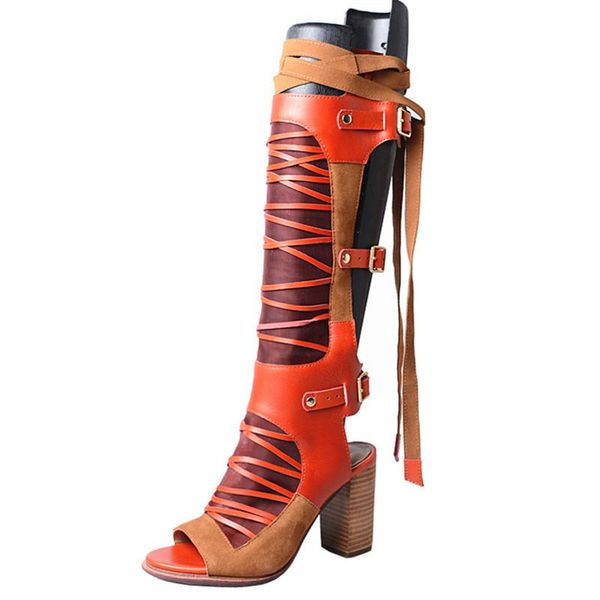 peep toe women gladiator sandals knee high boots lace-up summer sandalias mujer 8cm chunky heel sandal, Black
peep toe women gladiator sandals knee high boots lace-up summer sandalias mujer 8cm chunky heel sandal, Black