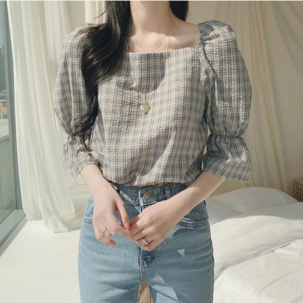 women's blouses & shirts square collar plaid shirt summer femme casual women short sleeve linen cotton girls blouse plus size top, White
women's blouses & shirts square collar plaid shirt summer femme casual women short sleeve linen cotton girls blouse plus size top, White