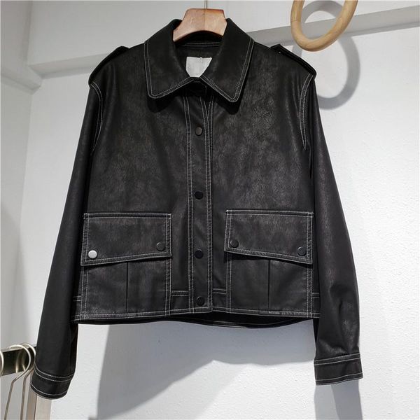 women's leather & faux coat women's korean-style loose locomotive jacket 2021 autumn clothing lapel collar pu jackets top, Black
women's leather & faux coat women's korean-style loose locomotive jacket 2021 autumn clothing lapel collar pu jackets top, Black