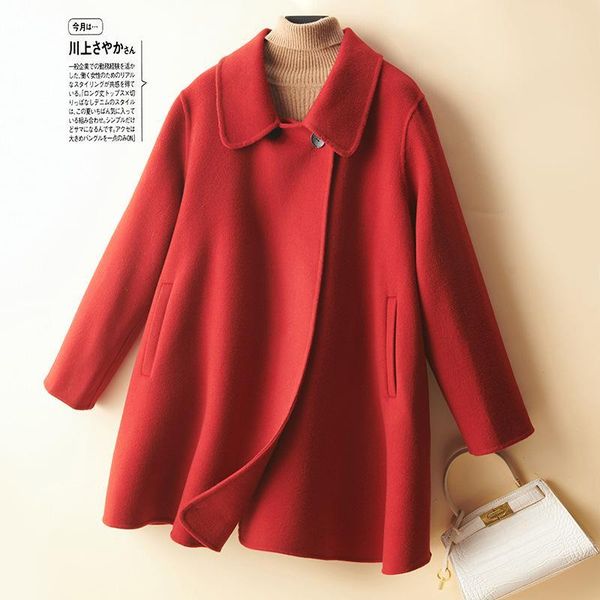 women's wool & blends korean cape double-sided cashmere coat medium length high-end small tweed in autumn and winter 2021, Black
women's wool & blends korean cape double-sided cashmere coat medium length high-end small tweed in autumn and winter 2021, Black