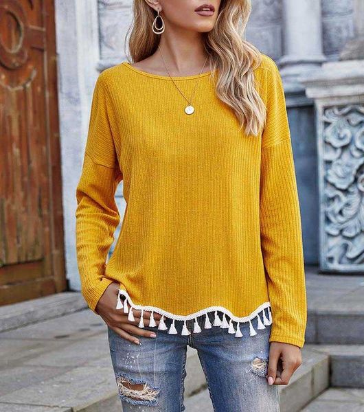 casual loose knitted women t-shirt solid color o-neck long sleeve tassle high street female tshirt w271 210526, White
casual loose knitted women t-shirt solid color o-neck long sleeve tassle high street female tshirt w271 210526, White