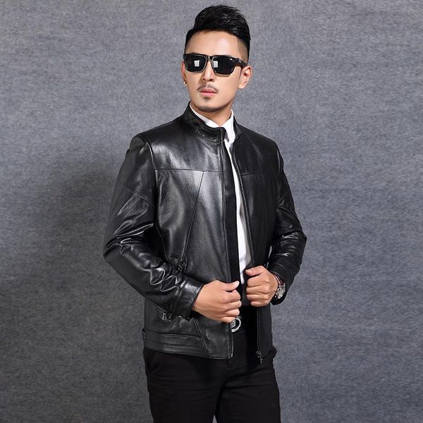 men's leather & faux 2021 spring and autumn jacket sheepskin baseball uniform collar single, Black
men's leather & faux 2021 spring and autumn jacket sheepskin baseball uniform collar single, Black