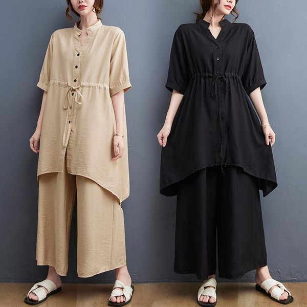 women's two piece pants casual loose shirt+wide leg set fashion pants ensemble femme survetement year-old female costume clothes for wo, White
women's two piece pants casual loose shirt+wide leg set fashion pants ensemble femme survetement year-old female costume clothes for wo, White