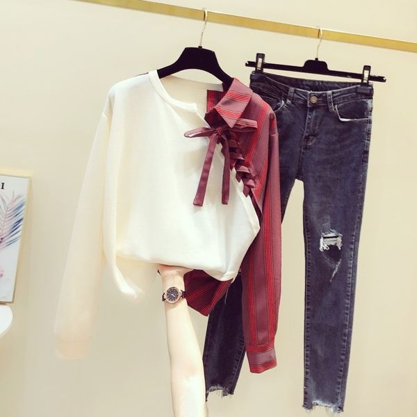 fake two-piece sweater women's 2021 autumn dress new korean splicing irregular stripe shirt casual long sleeve fashion, Gray
fake two-piece sweater women's 2021 autumn dress new korean splicing irregular stripe shirt casual long sleeve fashion, Gray