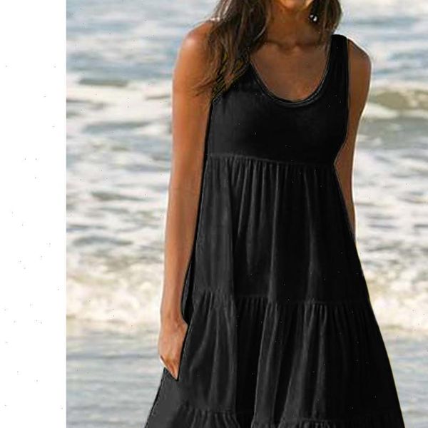 h30 fashion summer large women dress size loose simple sleeveless clothing solid color beach, Black;gray
h30 fashion summer large women dress size loose simple sleeveless clothing solid color beach, Black;gray