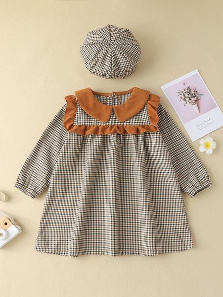 toddler girls plaid frill trim peter-pan collar bishop sleeve dress with hat she, Red;yellow
toddler girls plaid frill trim peter-pan collar bishop sleeve dress with hat she, Red;yellow