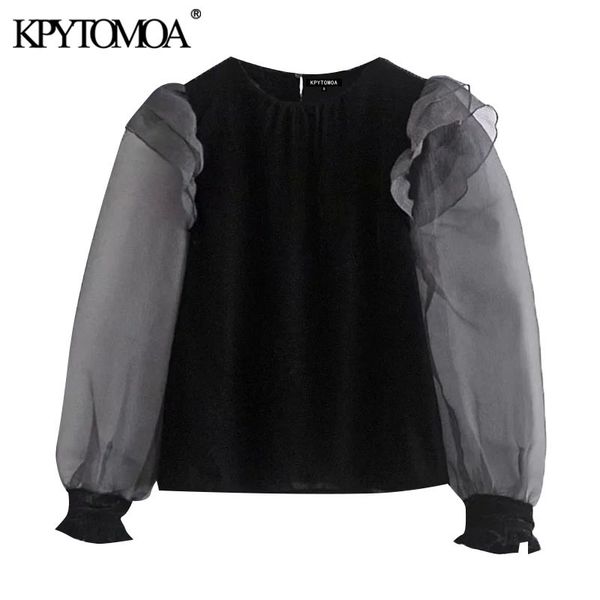 women fashion with organza ruffle patchwork velvet blouses vintage o neck long sleeve female shirts chic 210416, White
women fashion with organza ruffle patchwork velvet blouses vintage o neck long sleeve female shirts chic 210416, White