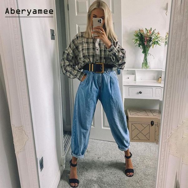 aberyamee baggy jeans woman wide leg straight long draped demin trousers casual high waist lady streetwear fashion stylish pants women', Blue
aberyamee baggy jeans woman wide leg straight long draped demin trousers casual high waist lady streetwear fashion stylish pants women', Blue
