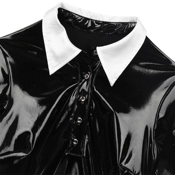 women ladies wetlook clubwear white collar fancy parties dark gothic darling costume femme halloween cosplay dress, Black;gray
women ladies wetlook clubwear white collar fancy parties dark gothic darling costume femme halloween cosplay dress, Black;gray