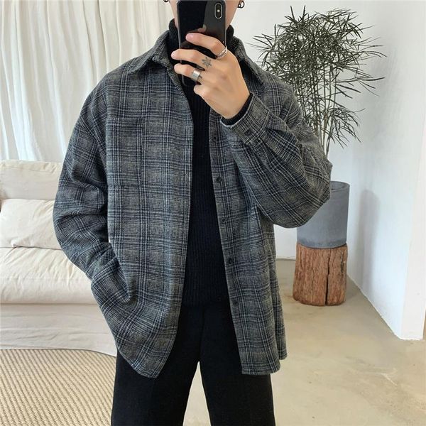 men's casual shirts pocket plaid shirt for men long sleeve matte retro loose jacket autumn winter, White;black
men's casual shirts pocket plaid shirt for men long sleeve matte retro loose jacket autumn winter, White;black