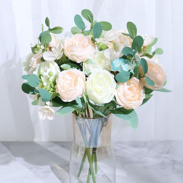 decorative flowers & wreaths artificial rose living room decor pink silk fake flower bouquet for home wedding decoration large diy craft fau 
decorative flowers & wreaths artificial rose living room decor pink silk fake flower bouquet for home wedding decoration large diy craft fau
