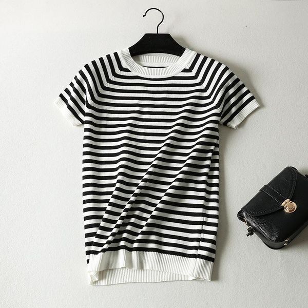 women's t-shirt stripe slim short-sleeved sweater skinny student pullover bottom shirt woman, White
women's t-shirt stripe slim short-sleeved sweater skinny student pullover bottom shirt woman, White