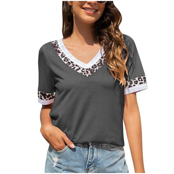 women's t-shirt 59# elegant fashion casual v-neck color-blocking leopard print harajuku streetwear tee camisetas, White
women's t-shirt 59# elegant fashion casual v-neck color-blocking leopard print harajuku streetwear tee camisetas, White