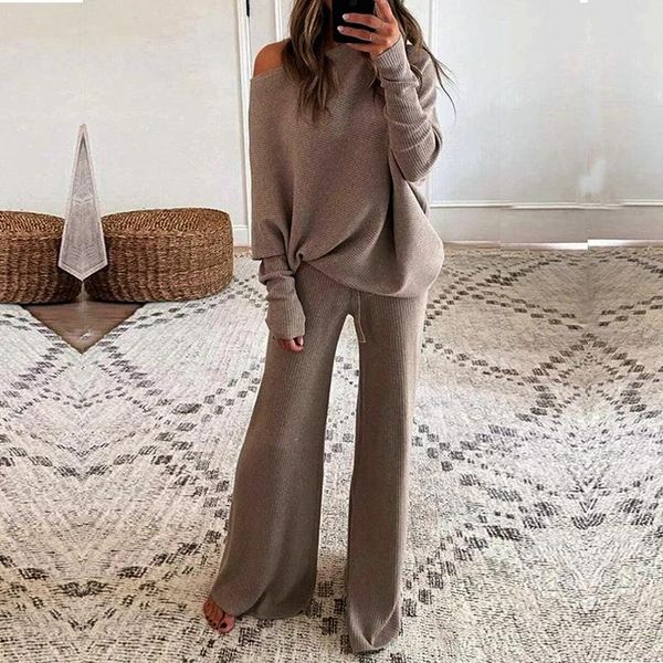 women's tracksuits women casual solid knitted two piece sets ladies off shoulder loose and wide leg pants suits 2021 spring, Gray
women's tracksuits women casual solid knitted two piece sets ladies off shoulder loose and wide leg pants suits 2021 spring, Gray