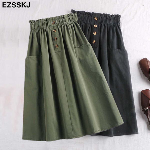 button midi skirt women spring summer casual elegant high waist pocket skirt female korean washed cotton a-line skirt 210708, Black
button midi skirt women spring summer casual elegant high waist pocket skirt female korean washed cotton a-line skirt 210708, Black