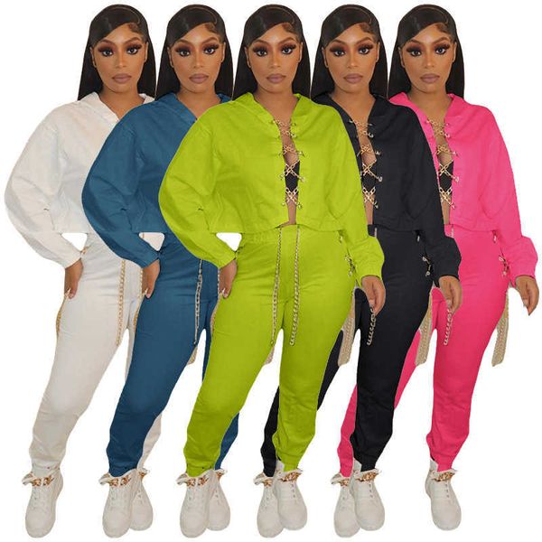 women's two piece pants selling sports solid color two-piece set cross chain cardigan leggings set women, White
women's two piece pants selling sports solid color two-piece set cross chain cardigan leggings set women, White