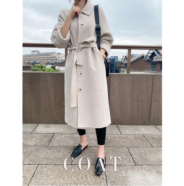 women's wool & blends high-end double-sided cashmere coat with long belt, korean proprietress the same woolen, Black
women's wool & blends high-end double-sided cashmere coat with long belt, korean proprietress the same woolen, Black