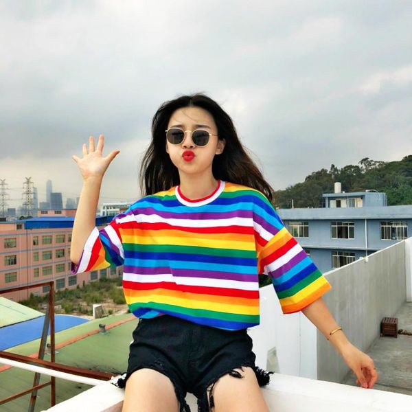 women's t-shirt t shirt women rainbow striped harajuku tshirt 2021 summer short sleeve korean punk camiseta feminina, White
women's t-shirt t shirt women rainbow striped harajuku tshirt 2021 summer short sleeve korean punk camiseta feminina, White