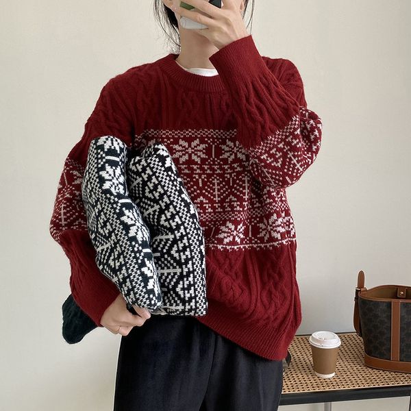 fashion red christmas series retro thick pullover sweater women winter oversized snow flower o neck knit female 210520, White;black
fashion red christmas series retro thick pullover sweater women winter oversized snow flower o neck knit female 210520, White;black