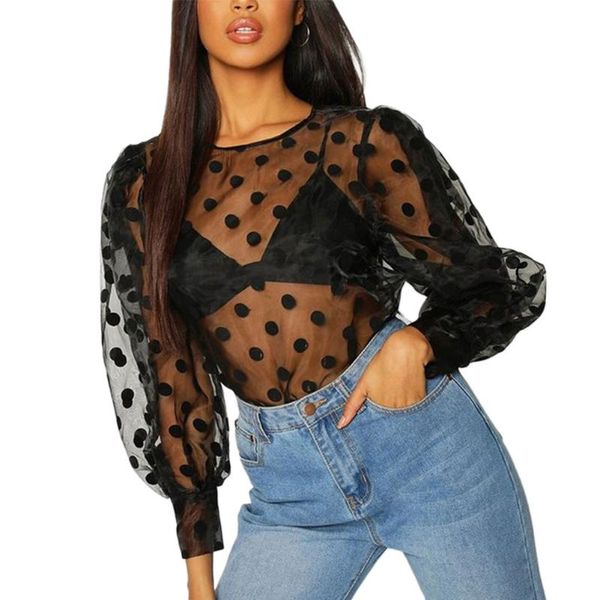 women's t-shirt for female beautiful and fashionable simple style round-shaped collar long bubble sleeve point pattern, White
women's t-shirt for female beautiful and fashionable simple style round-shaped collar long bubble sleeve point pattern, White