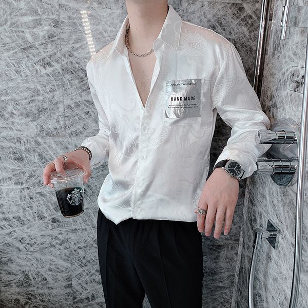 men's casual shirts korean clothes autumn silk dragon design embroidered men long-sleeve flower shirt streetwear mens hkyh, White;black
men's casual shirts korean clothes autumn silk dragon design embroidered men long-sleeve flower shirt streetwear mens hkyh, White;black