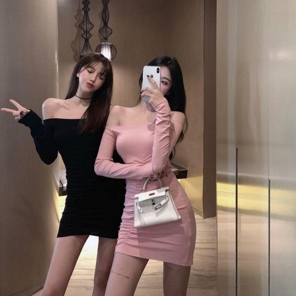 casual dresses women one line collar long sleeve vestido de mujer femme robe, Black;gray
casual dresses women one line collar long sleeve vestido de mujer femme robe, Black;gray