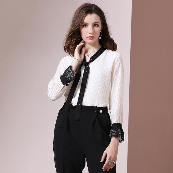 women's blouses & shirts 2021 spring fashion color contrast bow collar foreign style shirt elegant chiffon, White
women's blouses & shirts 2021 spring fashion color contrast bow collar foreign style shirt elegant chiffon, White