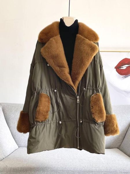 women's fur & faux mink collar parker stitching down jacket 2021 station design sense mid-length european, Black
women's fur & faux mink collar parker stitching down jacket 2021 station design sense mid-length european, Black