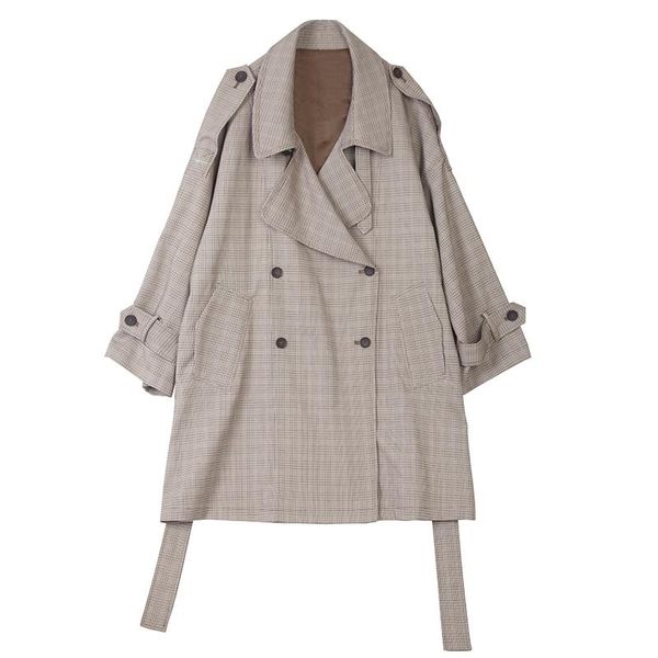 ladies windbreaker plaid double-breasted spring autumn 2021 korean casual loose mid-length fashion quality suit collar women's trench c, Tan;black 
ladies windbreaker plaid double-breasted spring autumn 2021 korean casual loose mid-length fashion quality suit collar women's trench c, Tan;black