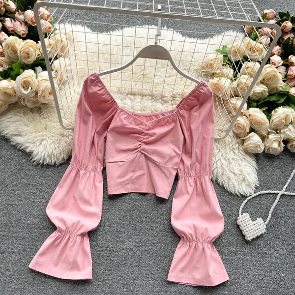 women's knits & tees short spring 2021 fashion square neck fold slim long sleeve shirt solid color blusas para mujer blouse s, White
women's knits & tees short spring 2021 fashion square neck fold slim long sleeve shirt solid color blusas para mujer blouse s, White