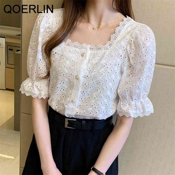 qoelrin lace button shirts plus size summer korean square collar hollow out short sleeve shirt blouse white 210601
qoelrin lace button shirts plus size summer korean square collar hollow out short sleeve shirt blouse white 210601