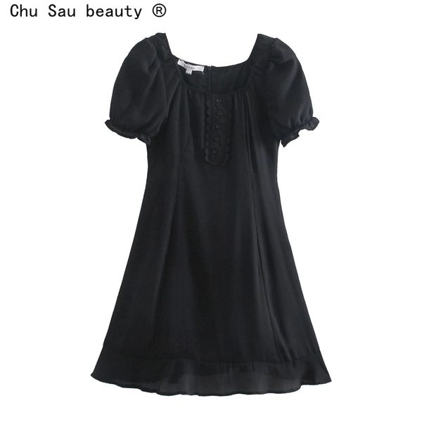 arrival summer retro elegant square collar lace stitching puff sleeve button black women's dress vintage chic 210514, Black;gray
arrival summer retro elegant square collar lace stitching puff sleeve button black women's dress vintage chic 210514, Black;gray
